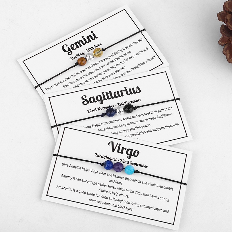12 Zodiak Tanda Rasi Bintang Gelang Untuk Wanita Handmade Manik-Manik Batu Tali Hitam Pesona Gelang Persahabatan Ulang Tahun Perhiasan Hadiah