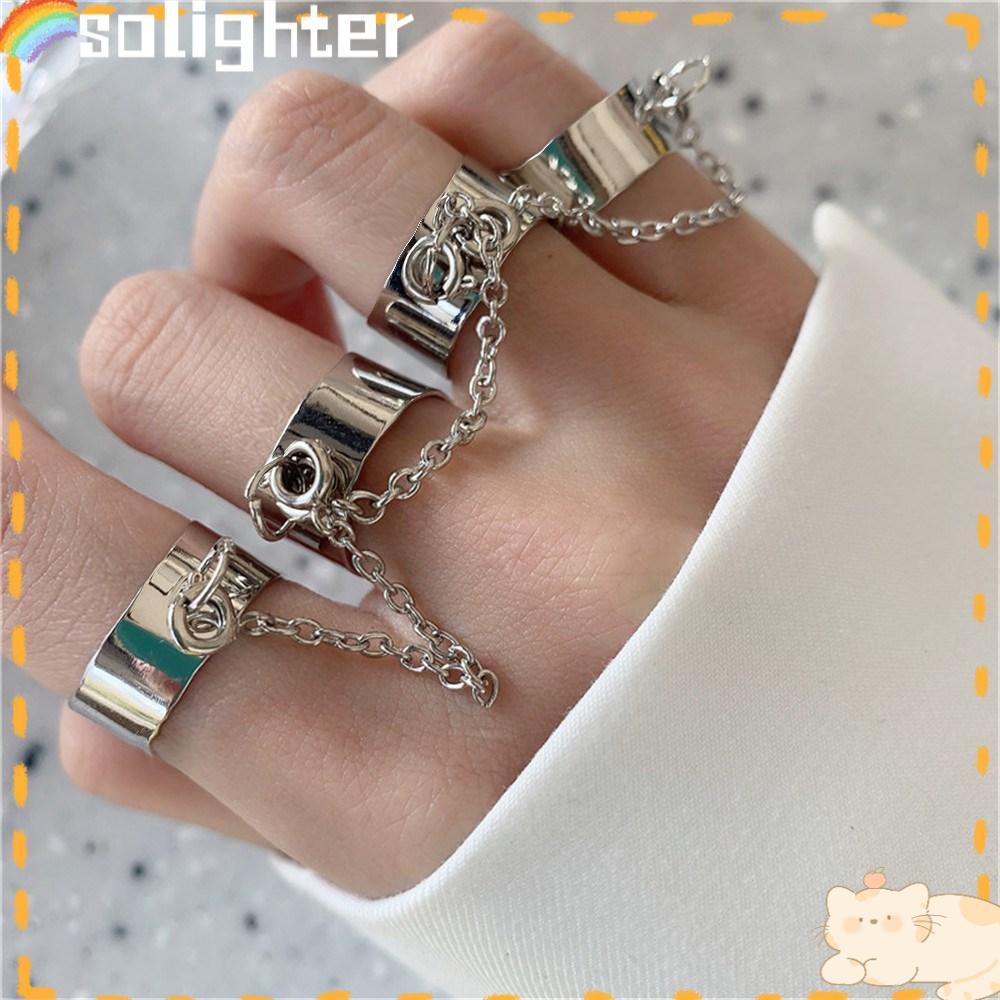 Solighter Cincin Jari Wanita Multi-Layer Terbuka Hip Pop