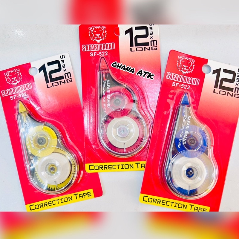 CORRECTION TAPE SF-522 TIP-EX / PITA KOREKSI-PENGHAPUS PITA ROLL-KOREKSI KERTAS SAFARI BRAND 12 M