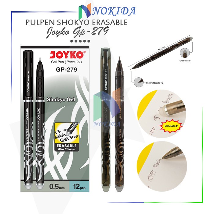 

Terlaris ✨ -Nokida Pulpen Shokyo Erasable Gel Joyko GP-279/12 pcs / Ballpoint Pena Pen 0.5 mm/1 Pack- 2.2.23