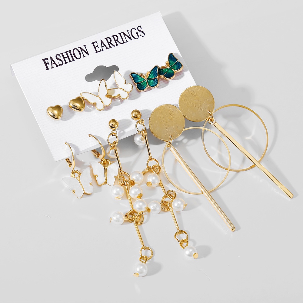 Anting Aksen Mutiara | Anting Warna Emas | 6pcs / Set Buku Literatur Dalam Bahasa Mandarin | Aksesoris Wanita | Sendok Garpu Bahan Stainless Steel