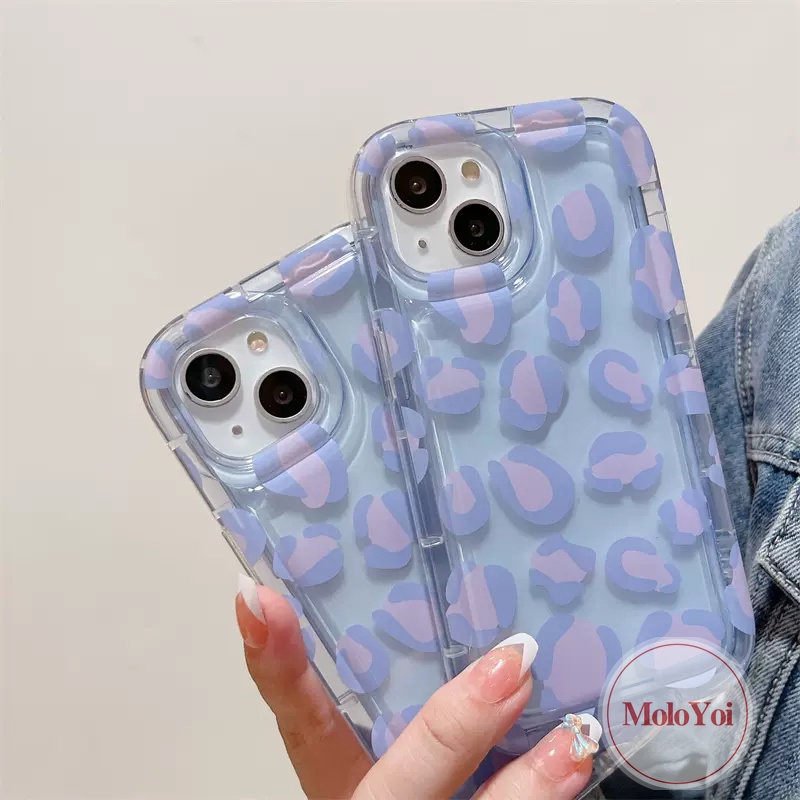 IPHONE Casing Ponsel Kompatibel Untuk Iphone11 14 13 12 Pro MAX X XS MAX XR 6 6S 78 Plus SE 2020 Ins Ungu Leopard Print Kamera Perlindungan Shockproof Airbag Lembut TPU Case Cover