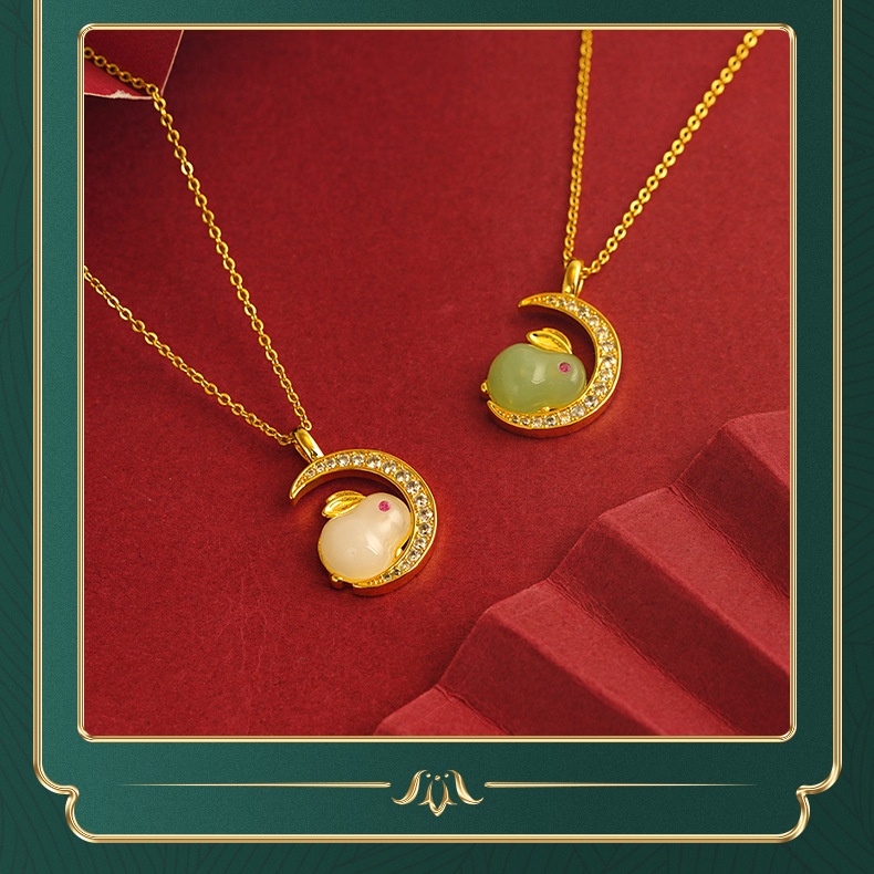 Goldkingdom Perhiasan Fashion Emas Asli Kadar 375Bangkok Aksesoris Ready Stock Cute Cute Rabbit Kalung Manis Gaya Wanita Permata Berlapis Emas Kepribadian Liontin