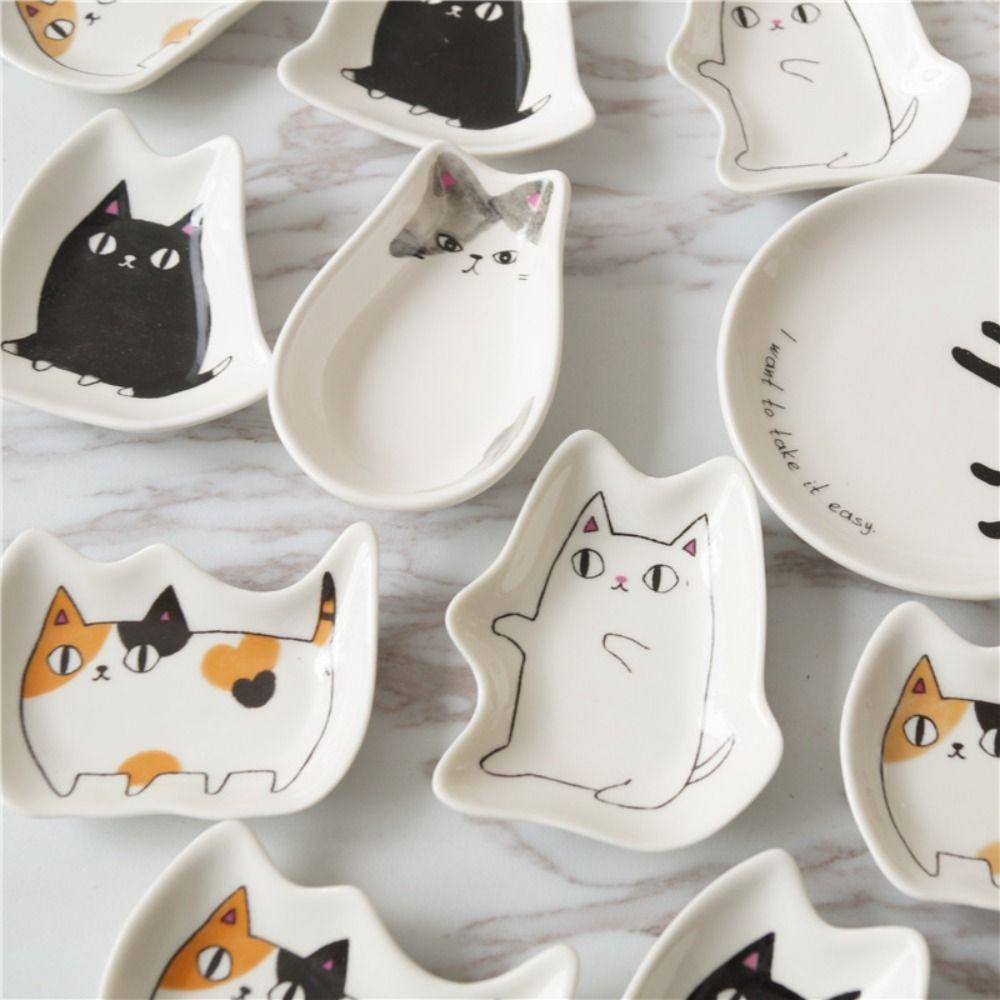 [Elegan] Sauce Dish Creative Ceramic Kitten Shaped Aksesoris Peralatan Makan Dapur Piring Bumbu Cuka Mustard