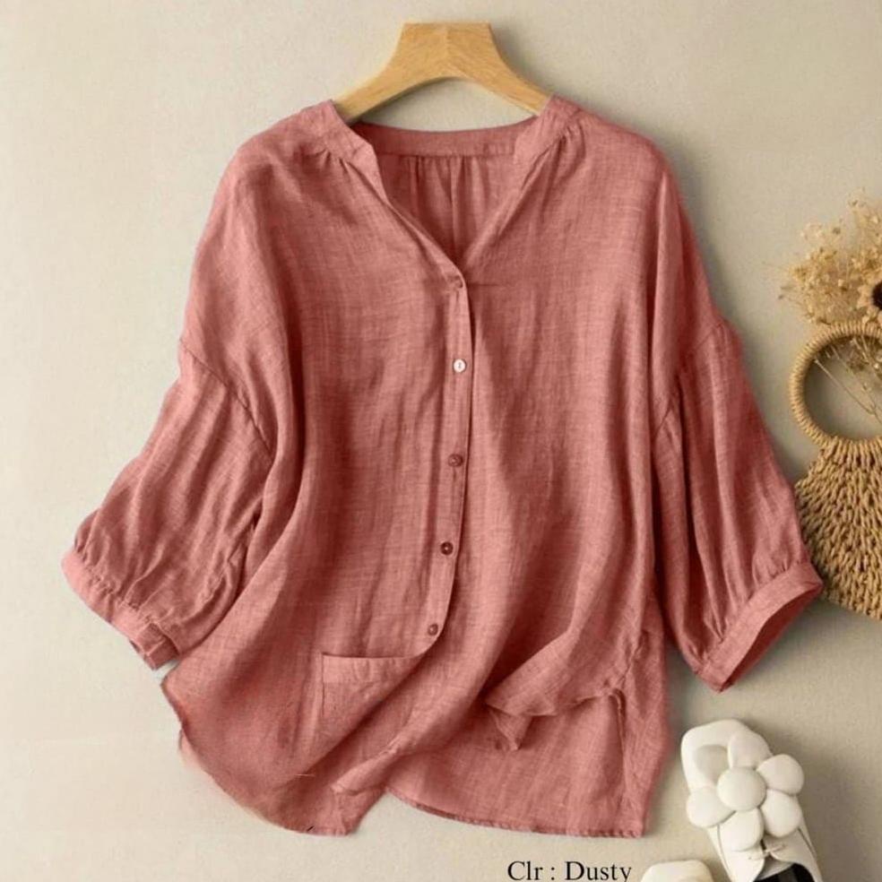 SALE Orimoza Kemeja Polos Wanita Katun Linen Jumbo Rivana