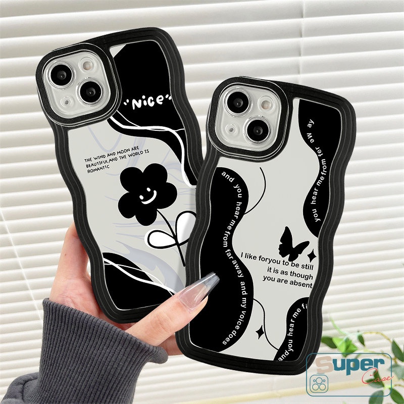 Case Redmi 12c10 9 10C 9T 9A A1 A1+10A 9C NFC POCO X3 NFC Pro M3 Redmi Note11 10 10s 8 9 11Pro 9s 10Pro Max Mi 11T Pro Vintage Flower Black Retro Kupu Soft Wavy Edge Sarung