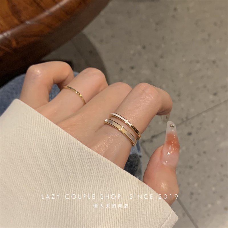 Cincin Emas Simple Double-layer Opening Adjustable Fritillary Rings Untuk Perhiasan Aksesori Wanita