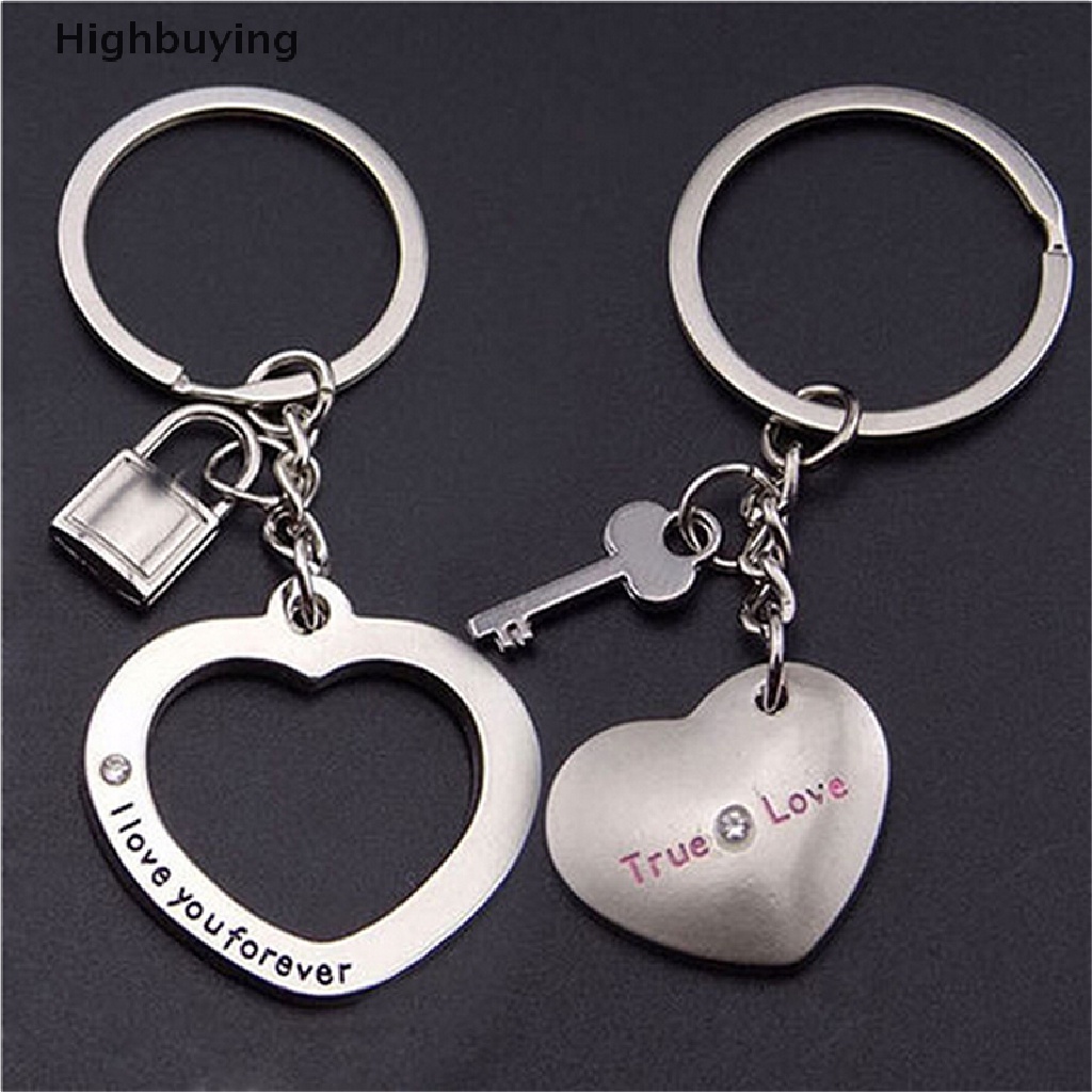 Hbid 1pasang Awesome Love Heart Lock Gantungan Kunci Ring Keyring Keyfob Lover Couples Gift Glory