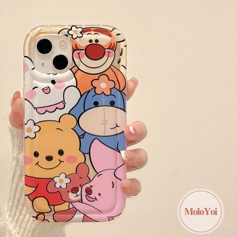 IPHONE Case Kompatibel Untuk Iphone7 8 Plus 11 12 14 Pro Max XR XS Max X 6 6s Plus 13 Pro Max SE 2020 Kartun Lucu Winnie The Pooh Bear Shockproof Airbag Lembut TPU Full Penutup Belakang