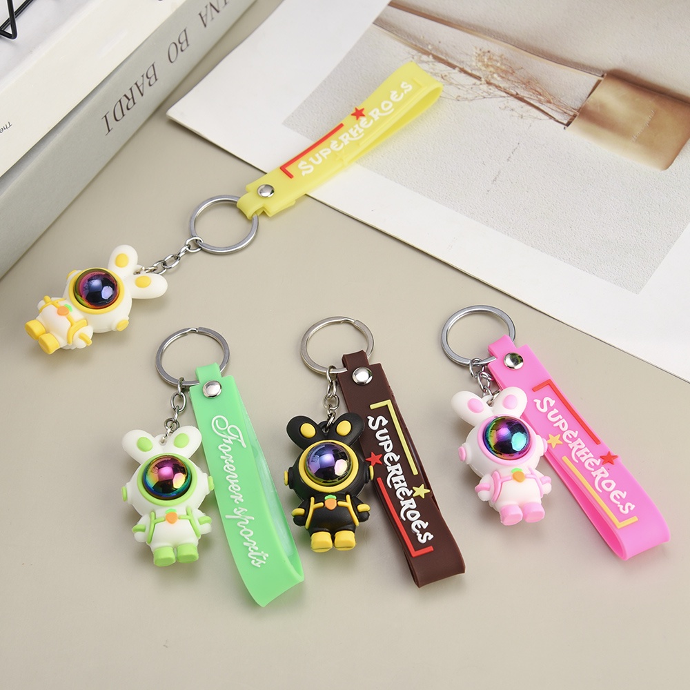 Kreatif Kelinci Bentuk Astronot DIY Mobil Ransel Kunci Gantungan Liontin Kartun Lucu Warna-Warni Spaceman Rabbit Keychain Premium Karet Lembut Indah Key Ring Pesta Masa Kini Keyring