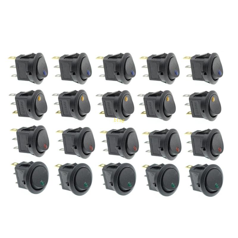 Btsg 20pcs Rocker Switch Bulat 12V Untuk Mata Kucing Dengan Indikator KCD1 Power Switch 3p
