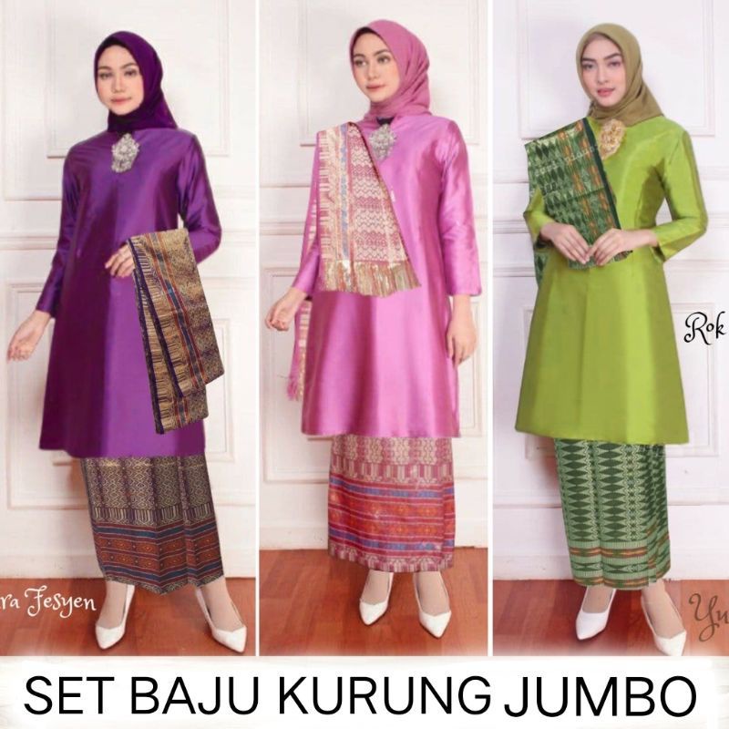 JUMBO SETELAN KEBAYA KURUNG TAFFETA PREMIUM +SELENDANG +ROK SONGKET LD 120-140