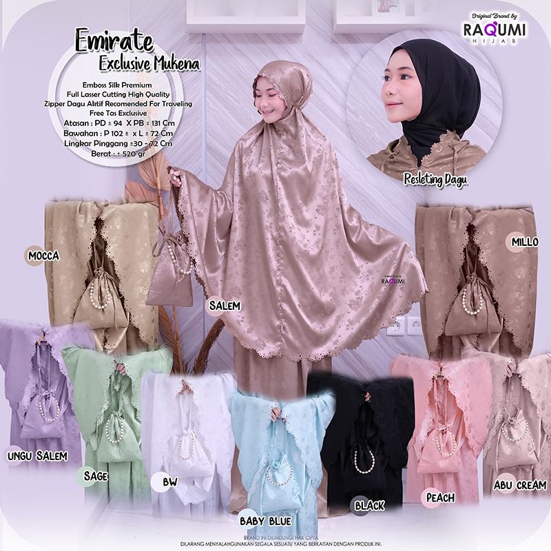 Emirate Exclusive Mukena Dewasa || Raqumi Hijab by Khaka Fashion|| Bahan Embos silk premium Finishin