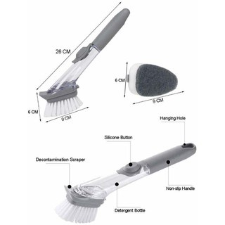 Sikat Gagang Panjang Serbaguna Bentuk Bulat Pembersih Dapur Panci Kerak Kompor Kamar Mandi Wastafel Wajan / Alat Cuci Piring
