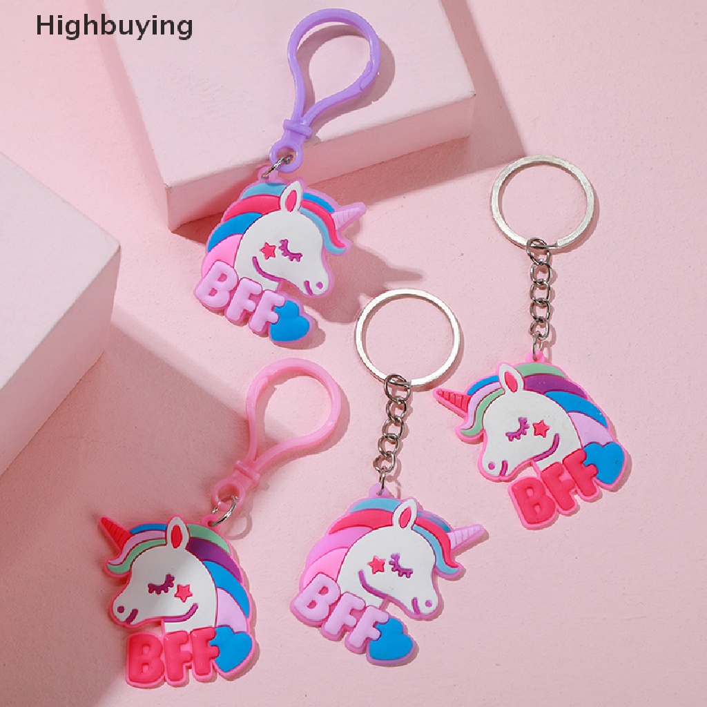 Hbid 1pcs Awan Hujan Unicorn Sahabat Gantungan Kunci Pvc Karet Lembut Bff Key Rings Bag Gantung Hadiah Anak Gantungan Kunci Glory