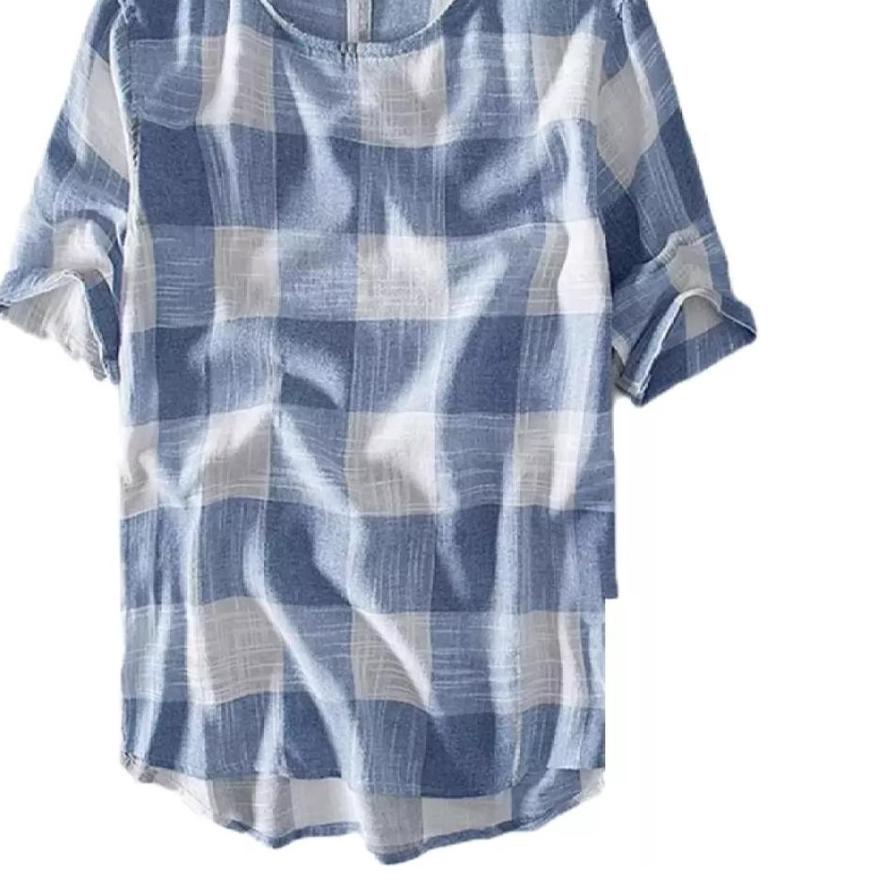 ✺ BLUSH KOKO KOTAK-KOTAK KERAH BULAT LENGAN PENDEK PRIA KAOS KOKO KATUN ATASAN OVER SIZE PRIA ➷