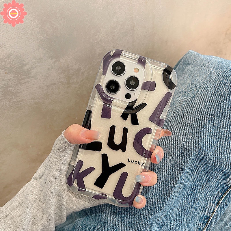 IPHONE Lucky Simple Alphabet Letter Case Kompatibel Untuk Iphone11 6 6S 7 8 Plus 14 13 12 Pro MAX XR X XS MAX 7plus 8plus TPU Lembut Jatuh Bening Airbag Shockproof Back Cover