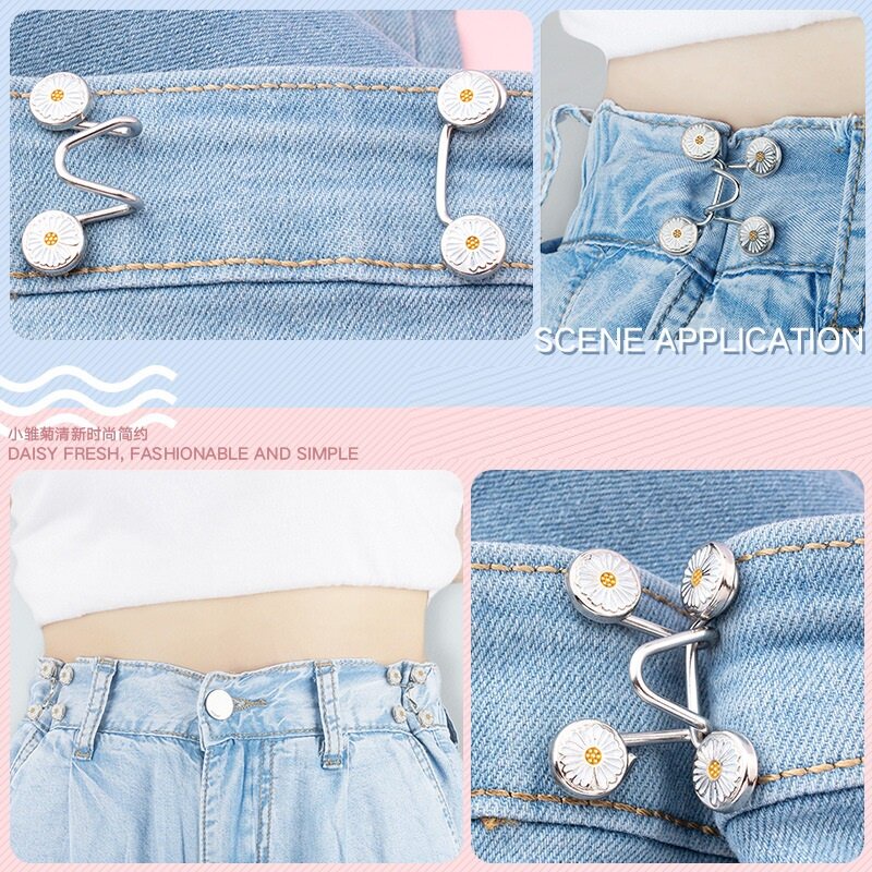 Kancing Jeans Praktis Adjustable Bongkar Pasang Daisy Model Bebas Paku Pinggang Shorten Belt Metal Buckle Pant Waistband