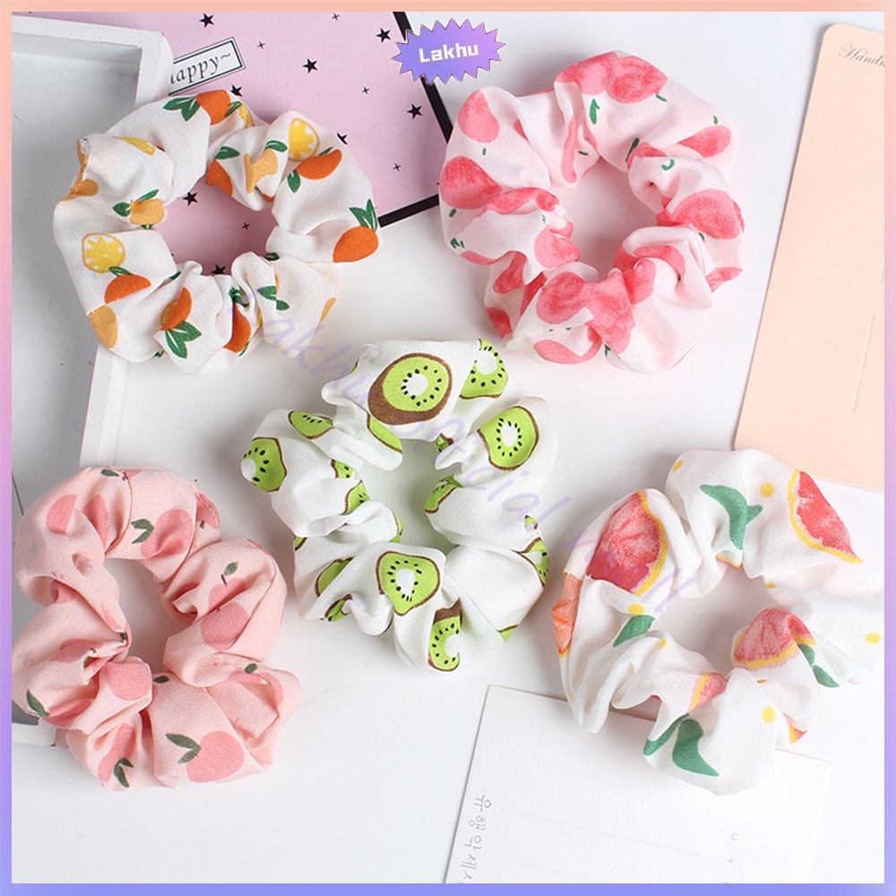 Lakhu Ikat Rambut Scrunchie Korea Motif Buah/Ikat Karet Rambut Wanita