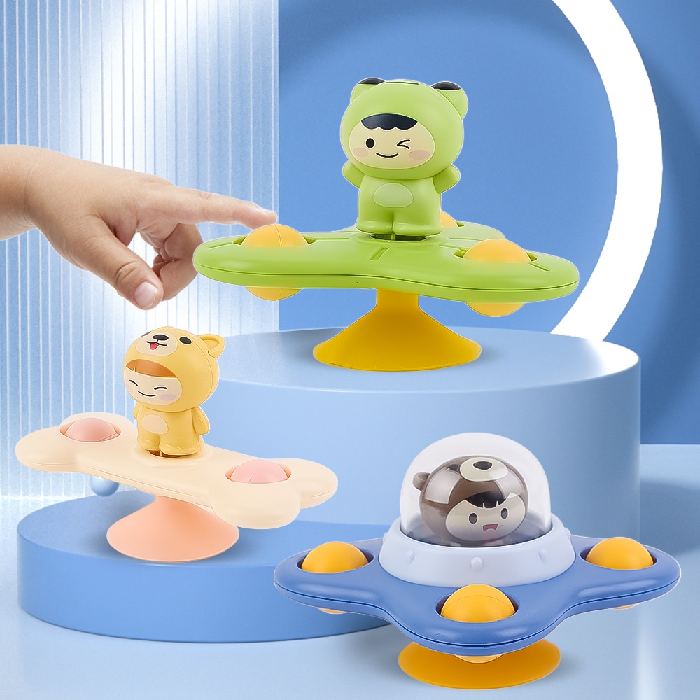 1pcs Mainan Edukasi Belajar Baby Spinner Toy Mainan Mandi Bayi Baby Flying Saucer Sucker Swing Fun Toy Toddler Dog Frog Bear Toys