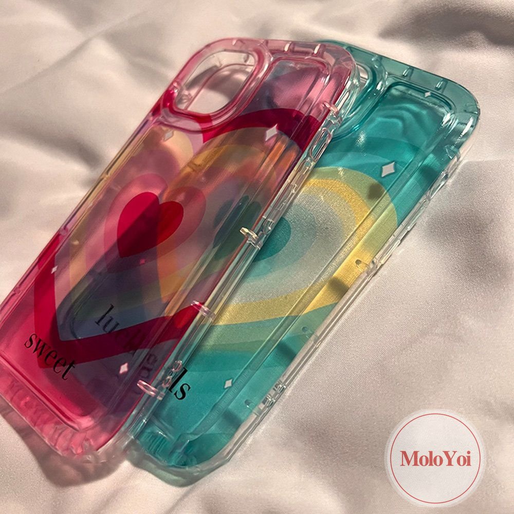 IPHONE Ins Gradiasi Sweet Love Heart Case Kompatibel Untuk Iphone11 13 14 12 Pro MAX 14 Pro MAX 7-8 6 6S Plus XR X XS MAX Permen Shockproof Airbag Back Clear Soft TPU Cover