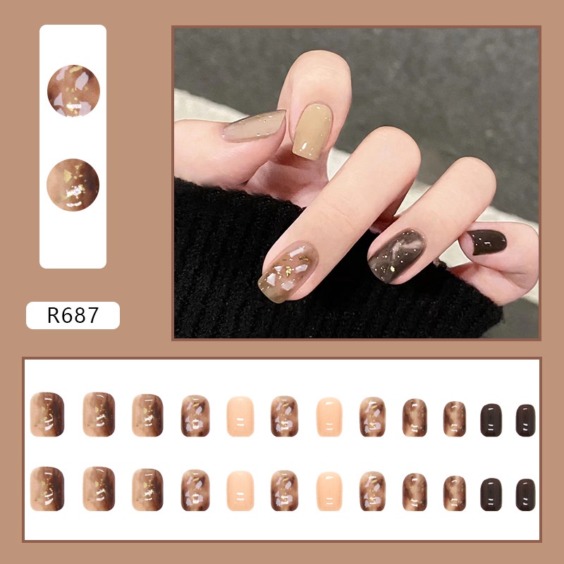 R681-R700 Full Cover Fake Nails Nail Art Tips False Nails 24 Pcs / box