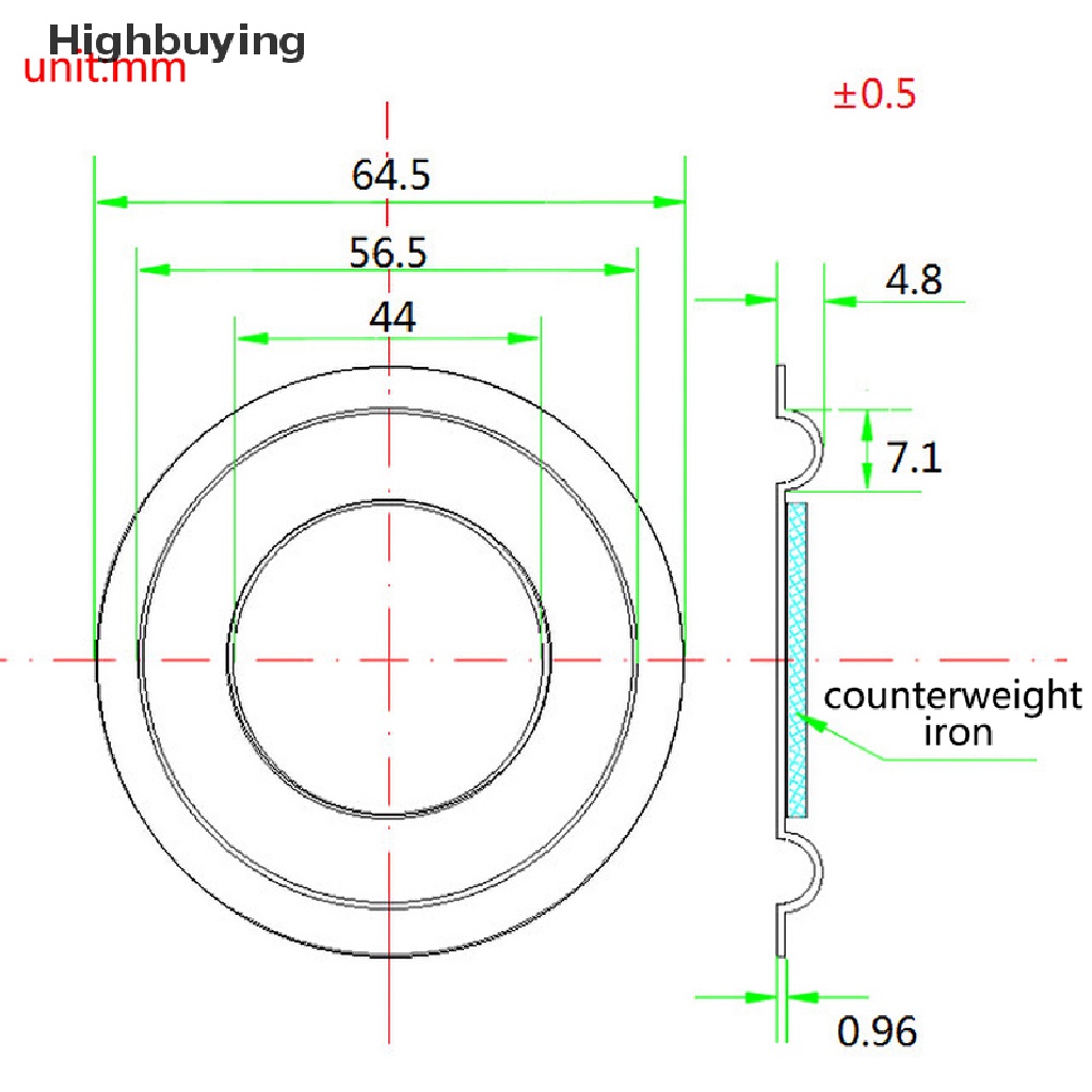 Hbid 65mm Standard Speaker Bass Radiator Speaker Diafragma Bass Radiator Alat Bantu Getar Plat Bass Pasif Getaran Bass Membran Pasif Untuk DIY Woofer Speaker Glory