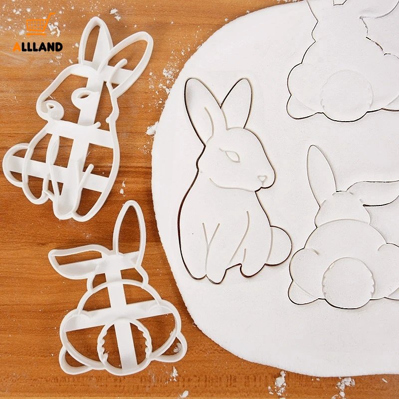 Cetakan Embosser Cookie Kelinci Paskah Kartun Lucu/DIY Bentuk Kelinci Plastik Fondant Cutter Aksesoris Kue Dapur