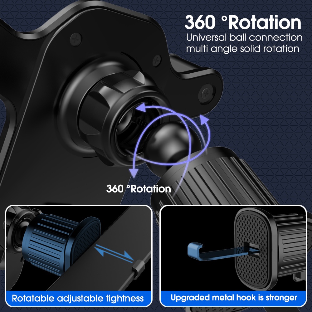 Bracket Hp Universal Multifungsi Portabel Non-slip Holder Handphone Mobil360 °Rotatable Segitiga Tetap Kompatibel Dengan Semua Ponsel Ventilasi Udara GPS Berdiri Dengan Klip Kait