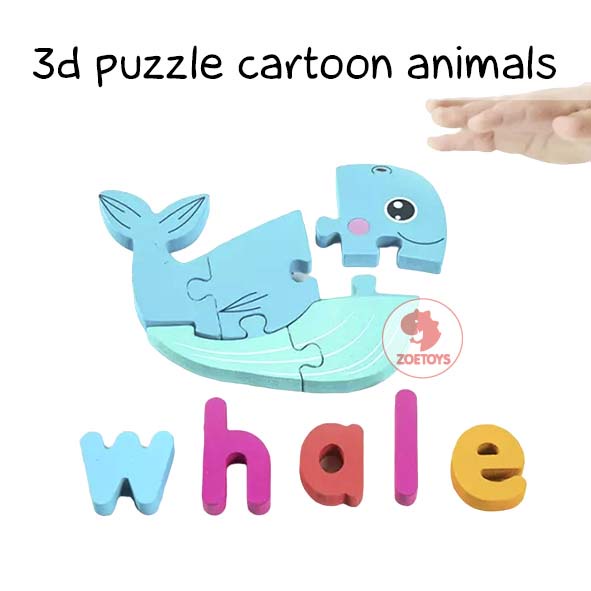 Zoetoys 3D Puzzle Cartoon Animals | Baby Wooden Montessori Toys Vehicle 3D Jigsaw Kayu Timbul | Mainan Edukasi Anak