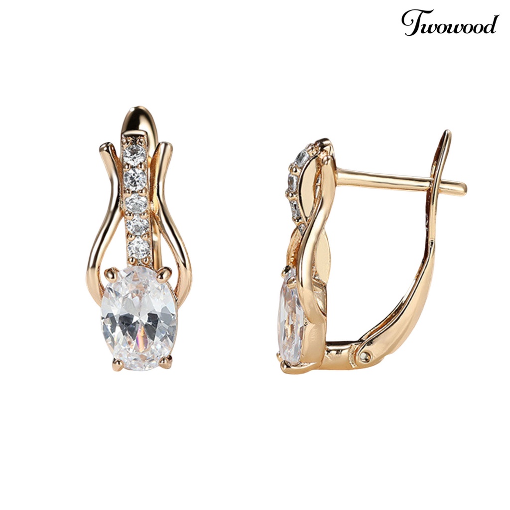 Twowood 1pasang Drop Earrings Oval Cut Faux Gemstone Temperamen Shiny Cubic Zirconia Hias Dress Up Hadiah Wanita Mewah Menjuntai Anting Perhiasan Pernikahan