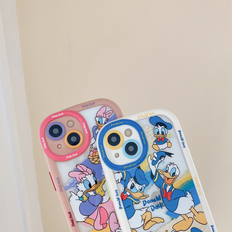 1pc Couple Puff Case IPhone 11 12 13 14 Pro Max Casing Ponsel Lembut Donald Duck Daisy Disney Casing hp iphone