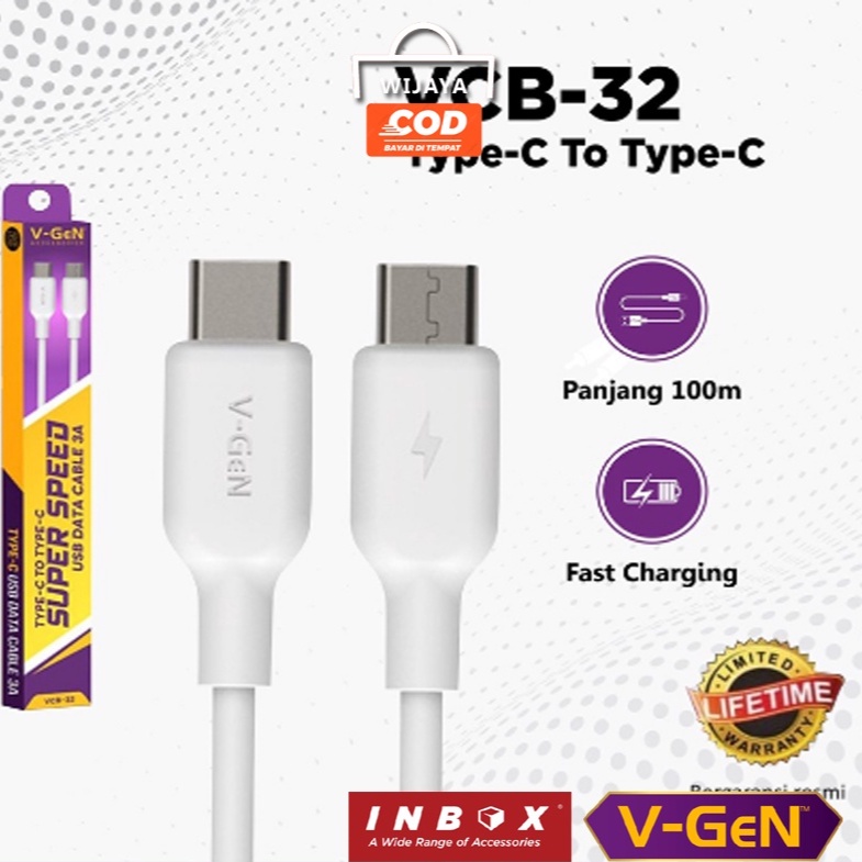 POWER DELIVERY 60 WATT Kabel Data USB V-GeN VCB-32 Type C to Type C 3A ORIGINAL