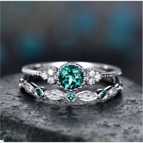 Cincin Zirkon | Cincin Emerald Untuk Wanita | Aksesoris Pria / Wanita | Sendok Garpu Bahan Stainless Steel