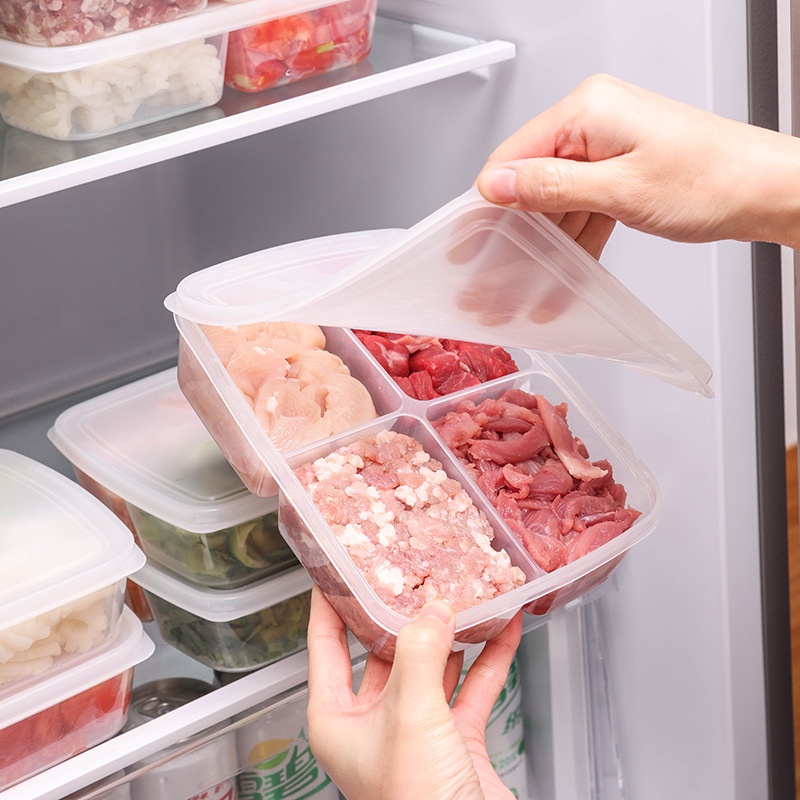 4kisi Makanan Buah Segar Food Container Kitchen Kotak Penyimpanan Sekat Daging Sayur Plastik Bening Dengan Tutup Kompartemen Portabel Kulkas Freezer Organizer Aksesoris Dapur