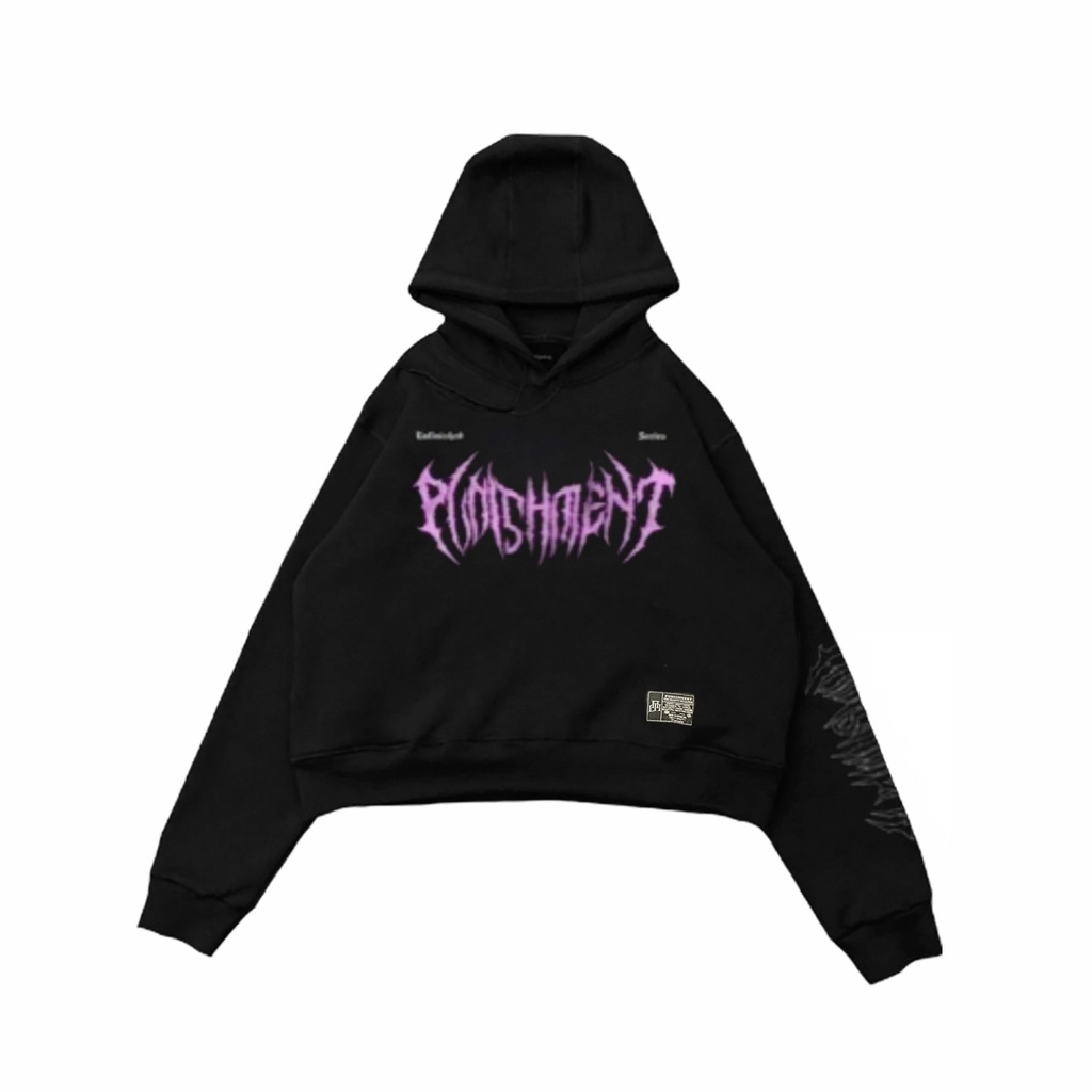 Earllab Hoodie Crop Oversize Punishment Dissaster Pria Wanita Hitam Ungu Unfinished Broke Angel