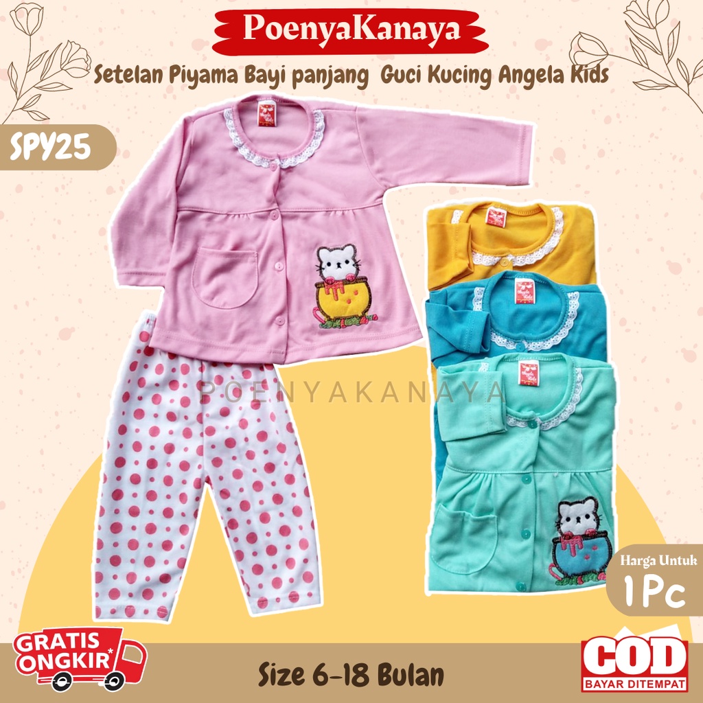 Setelan Baju Bayi Piyama Bayi Panjang Perempuan GUCI KUCING Angela Kids 6-18 bln SPY25