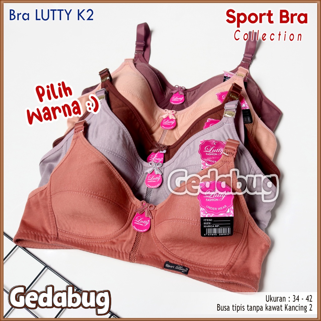 Bra Sport LUTTY K2 | BH wanita busa tipis tanpa kawat Kancing 2 Bisa Pilih Warna  | Gedabug