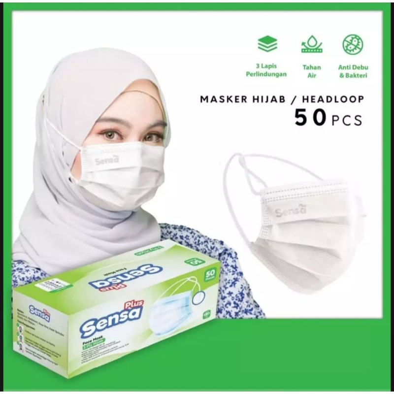 Masker Sensa plus Hijab 3ply isi50 warna putih