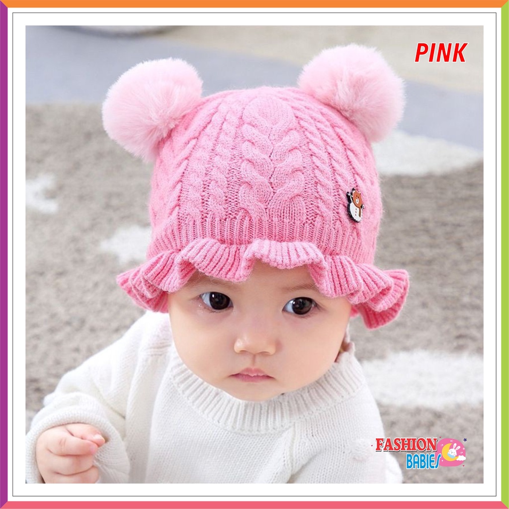 TOPI RAJUT BUCKET POM POM BAYI ❤ Fashionbabies ❤