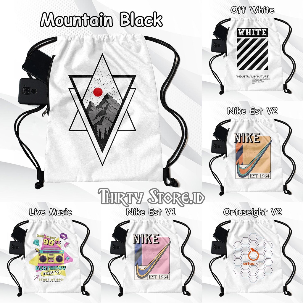 Tas Serut Full Print Stringbag Gendong Waterprouf Multifungsi Kanvas Tebal 2 Ruangan