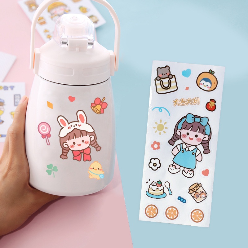 Gadis Lucu Cangkir Air Stiker DIY Diary Stiker Hias Perlengkapan Kantor Sekolah Tahan Air Alat Tulis Aksesoris Dekoratif Little Bunny Handbook Stickers