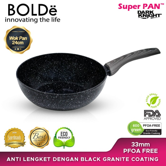 Teflon BOLDe Super PAN - WOK 24 cm Wajan Granite Black Dark Knight Series stainless set anti lengket