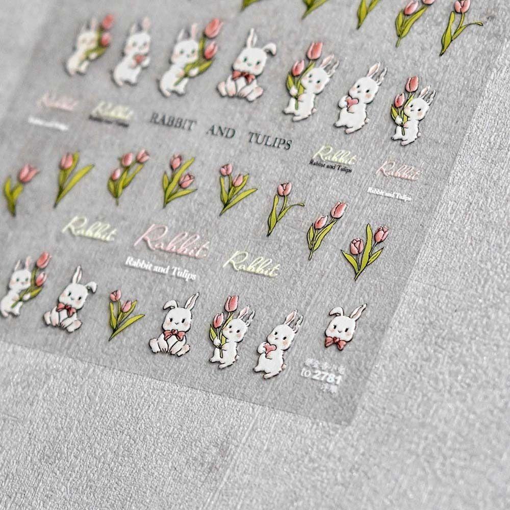 Needway Kartun Stiker Kuku Lucu Fashion Hewan Manikur Aksesoris Tulip Kelinci Nail Stickers