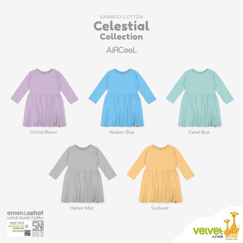 Velvet Junior Celestial Collection Dress Anak Panjang Bamboo Cotton Baju Anak Perempuan