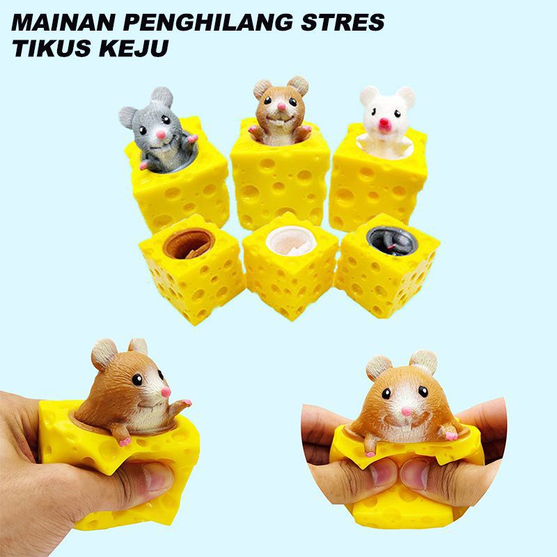 Mainan pop it squishy karet silikon / mainan tikus keju lucu remasan / mainan karet