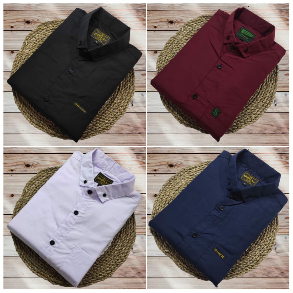 Kemeja Polos Pria Lengan Pendek Hem Baju Cowok Distro Katun Hitam Putih