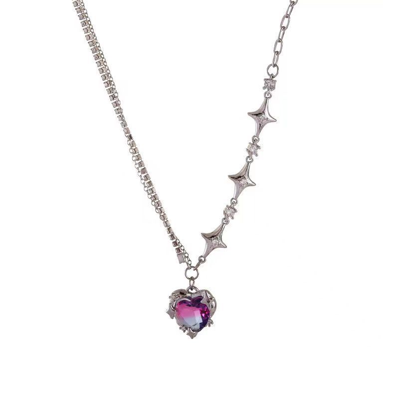 Kalung Love Hati Permata Pink Mewah Fashion Chain Choker Untuk Aksesoris Perhiasan Wanita