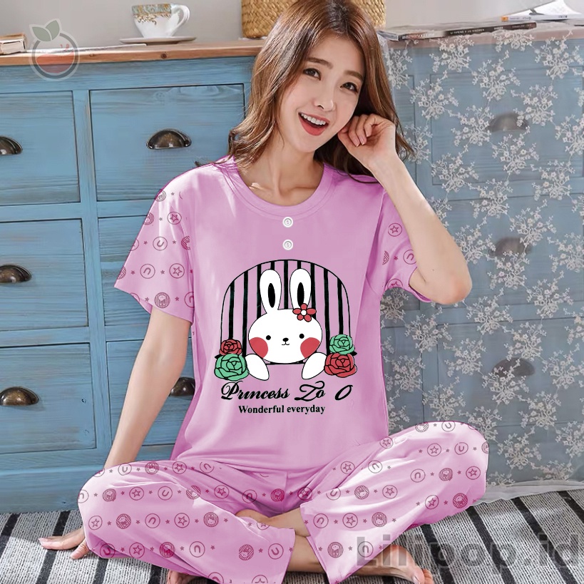 Lilipop.id  Baju Tidur Wanita CP Princess zoo Setelan Piyama BabyDoll Kaos Celana Panjang