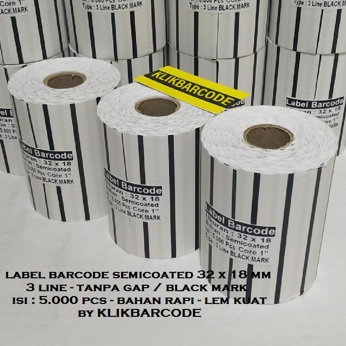 

KERTAS STICKER LABEL BARCODE SEMICOATED 32 X 18 3 LINE ISI 5.000 LABEL